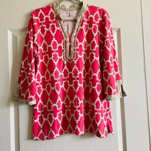 Charter Club Womens Pink Tan Printed ¾ Sleeve Top Tunic Size L